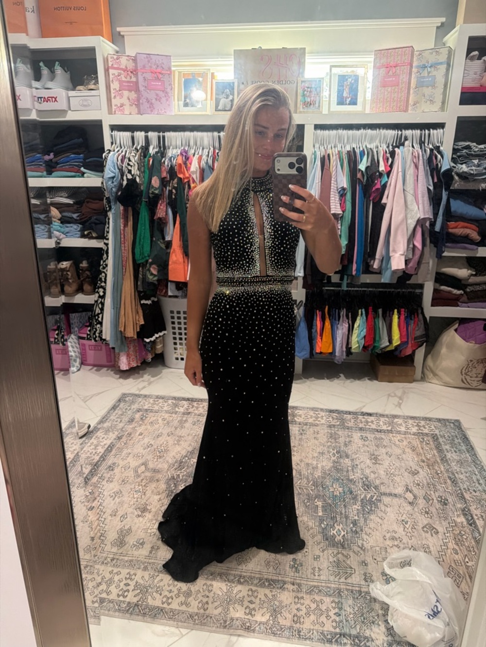 Jovani Black Beaded Halter Prom Gown